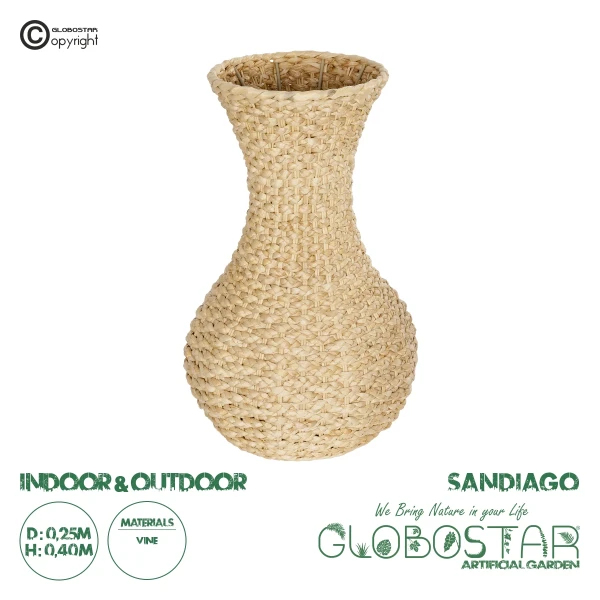 GloboStar® Artificial Garden SANDIAGO 21234 Διακοσμητικό Πλεκτό Καλάθι - Κασπώ Γλάστρα - Flower Pot Μπεζ Π25 x M25 x x Υ40cm