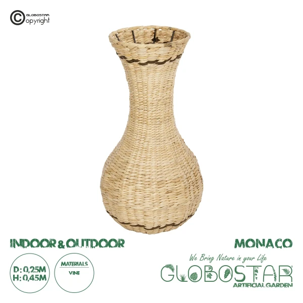 GloboStar® Artificial Garden MONACO 21236 Διακοσμητικό Πλεκτό Καλάθι - Κασπώ Γλάστρα - Flower Pot Μπεζ με Καφέ Π25 x M25 x Υ45cm