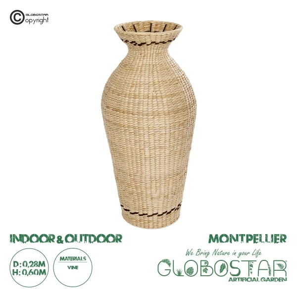 GloboStar® Artificial Garden MONTPELLIER 21237 Διακοσμητικό Πλεκτό Καλάθι - Κασπώ Γλάστρα - Flower Pot Μπεζ με Καφέ Π28 x M28 x Υ60cm