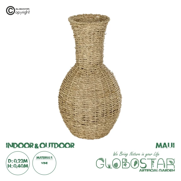 GloboStar® Artificial Garden MAUI 21242 Διακοσμητικό Πλεκτό Καλάθι - Κασπώ Γλάστρα - Flower Pot Μπεζ Π22 x M22 x Υ40cm
