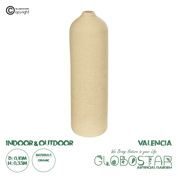 GloboStar® Artificial Garden VALENCIA 21246 Διακοσμητικό Κεραμικό Βάζo Μπεζ Π10 x Μ10 x Υ33 cm