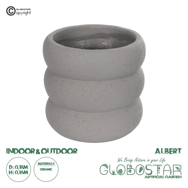 GloboStar® Artificial Garden ALBERT 21248 Διακοσμητική Κεραμική Γλάστρα ΓΚΡΙ Π18 x Μ18 x Υ16 cm