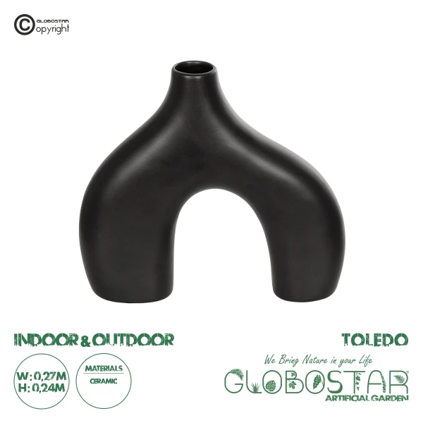 GloboStar® Artificial Garden TOLEDO 21249 Διακοσμητικό Κεραμικό Βάζo Μαύρο Π27 x Μ6 x Υ24 cm