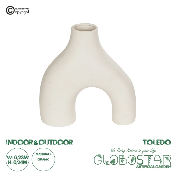 GloboStar® Artificial Garden TOLEDO 21250 Διακοσμητικό Κεραμικό Βάζo Μπεζ Π23 x Μ10 x Υ24 cm