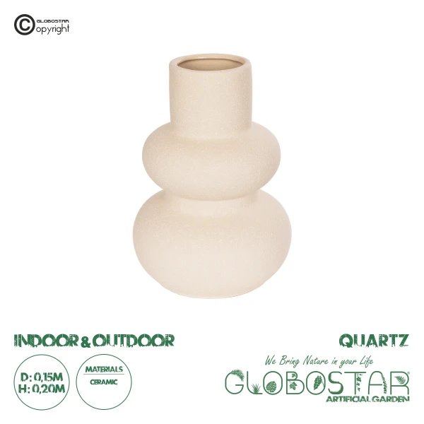 GloboStar® Artificial Garden QUARTZ 21254 Διακοσμητικό Κεραμικό Βάζo Μπεζ Π15 x Μ15 x Υ20 cm