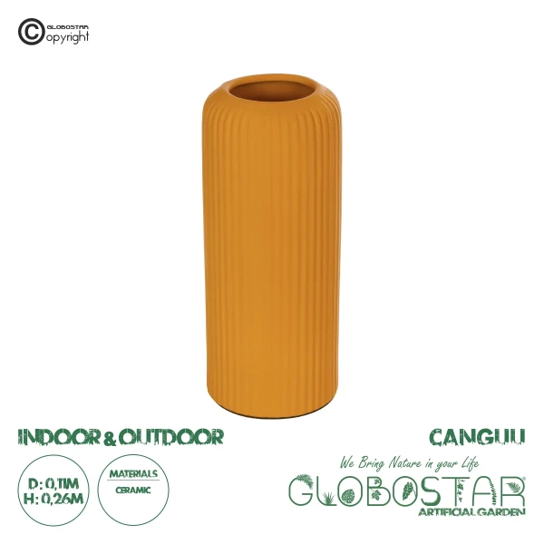 GloboStar® Artificial Garden CANGUU 21255 Διακοσμητικό Κεραμικό Βάζo Πορτοκαλί Π11 x Μ11 x Υ26 cm