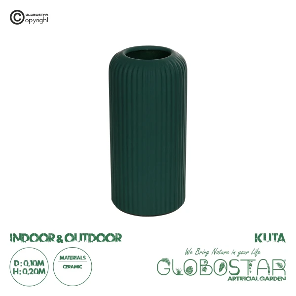 GloboStar® Artificial Garden KUTA 21256 Διακοσμητικό Κεραμικό Βάζo Πράσινο Π10 x Μ10 x Υ20 cm