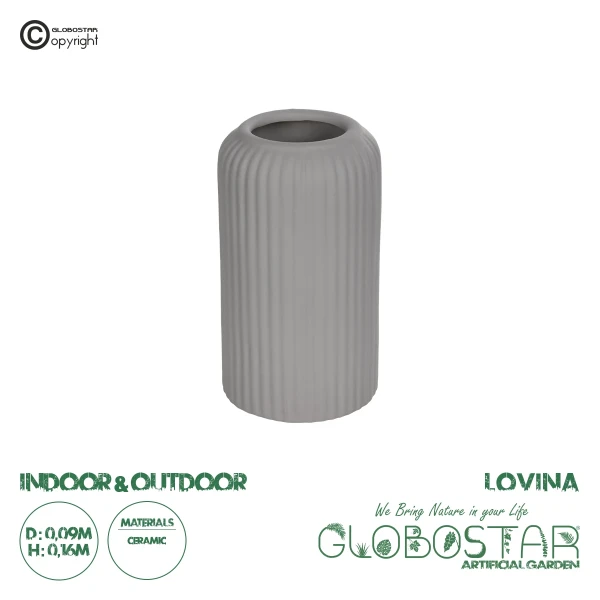 GloboStar® Artificial Garden LOVINA 21257 Διακοσμητικό Κεραμικό Βάζo Γκρι Π9 x Μ9 x Υ16 cm