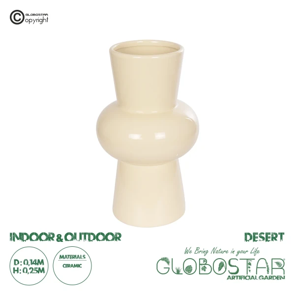 GloboStar® Artificial Garden DESERT 21258 Διακοσμητικό Κεραμικό Βάζo Μπεζ Π14 x Μ14 x Υ25 cm