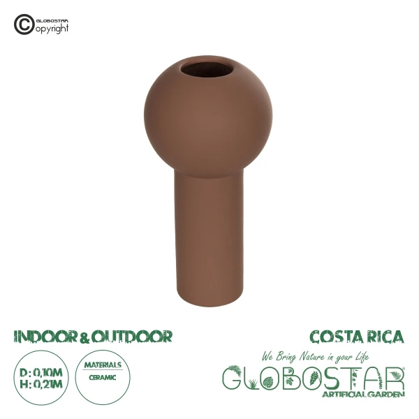 GloboStar® Artificial Garden COSTA RICA 21260 Διακοσμητικό Κεραμικό Βάζo Καφέ Π10 x Μ10 x Υ21cm