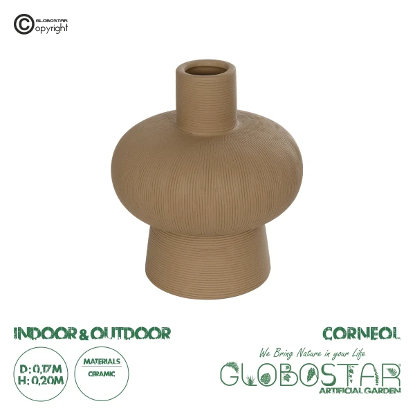 GloboStar® Artificial Garden CORNEOL 21262 Διακοσμητικό Κεραμικό Βάζo Καφέ Π17 x Μ17 x Υ20cm