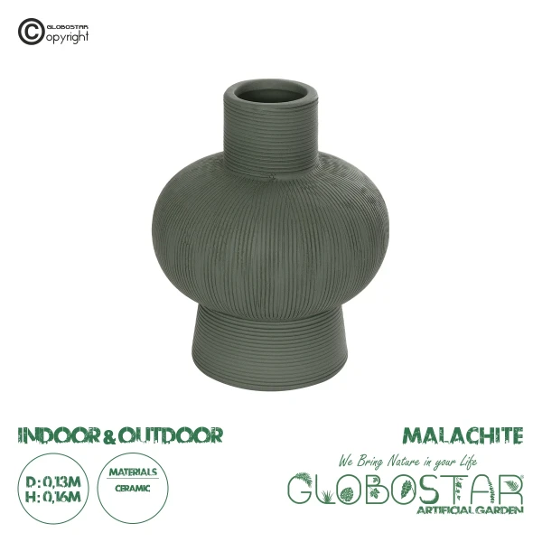 GloboStar® Artificial Garden MALACHITE 21264 Διακοσμητικό Κεραμικό Βάζo Πράσινο Π13 x Μ13 x Υ16cm