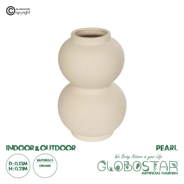 GloboStar® Artificial Garden PEARL 21265 Διακοσμητικό Κεραμικό Βάζo Μπεζ Π13 x Μ13 x Υ21cm