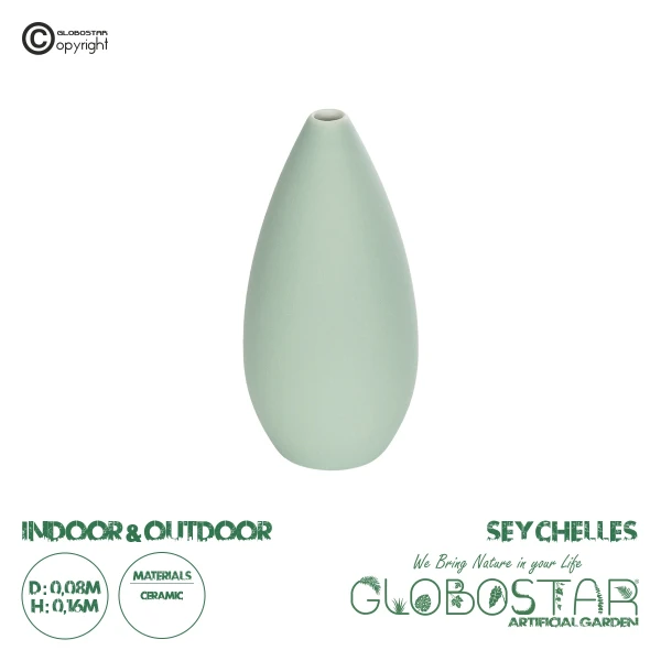 GloboStar® Artificial Garden SEYHELLES 21266 Διακοσμητικό Κεραμικό Βάζo Τιρκουάζ Π8 x Μ8 x Υ16cm