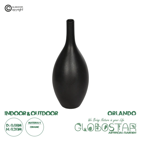 GloboStar® Artificial Garden OLRANDO 21273 Διακοσμητικό Κεραμικό Βάζo Μαύρο Π8 x Μ8 x Υ20cm