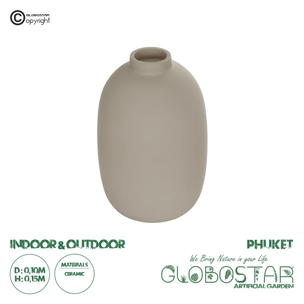GloboStar® Artificial Garden PHUKET 21276 Διακοσμητικό Κεραμικό Βάζo Καφέ Π10 x Μ10 x Υ15cm