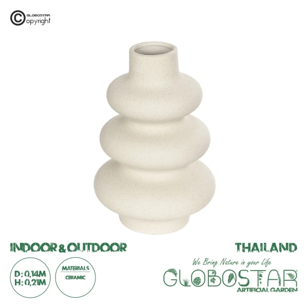 GloboStar® Artificial Garden THAILAND 21278 Διακοσμητικό Κεραμικό Βάζo Μπεζ Π14 x Μ14 x Υ21cm