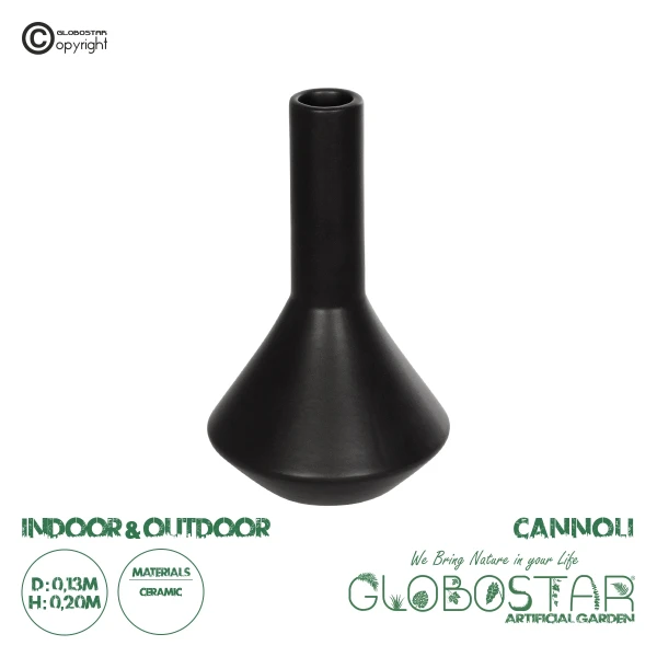GloboStar® Artificial Garden CANNOLI 21280 Διακοσμητικό Κεραμικό Βάζo Μαύρο Π13 x Μ13 x Υ20cm