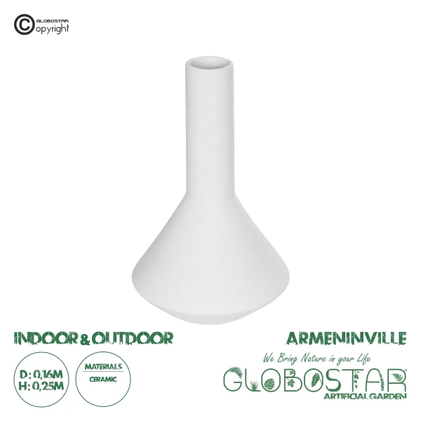 GloboStar® Artificial Garden ARMENINVILLE 21283 Διακοσμητικό Κεραμικό Βάζo Λευκό Π16 x Μ16 x Υ25cm
