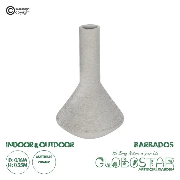 GloboStar® Artificial Garden BARBADOS 21284 Διακοσμητικό Κεραμικό Βάζo Γκρι Π16 x Μ16 x Υ25cm