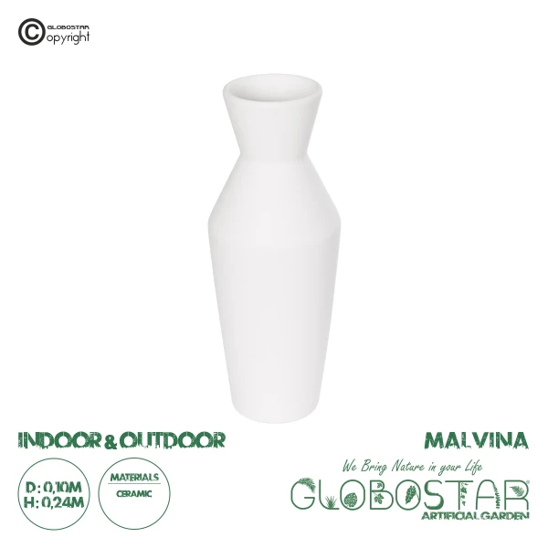 GloboStar® Artificial Garden MALVINA 21285 Διακοσμητικό Κεραμικό Βάζo Λευκό Π10 x Μ10 x Υ24cm