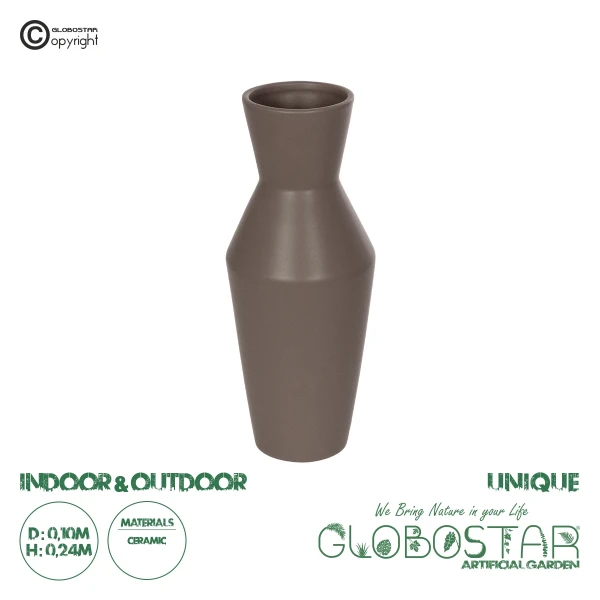 GloboStar® Artificial Garden UNIQUE 21286 Διακοσμητικό Κεραμικό Βάζo Καφέ Π10 x Μ10 x Υ24cm