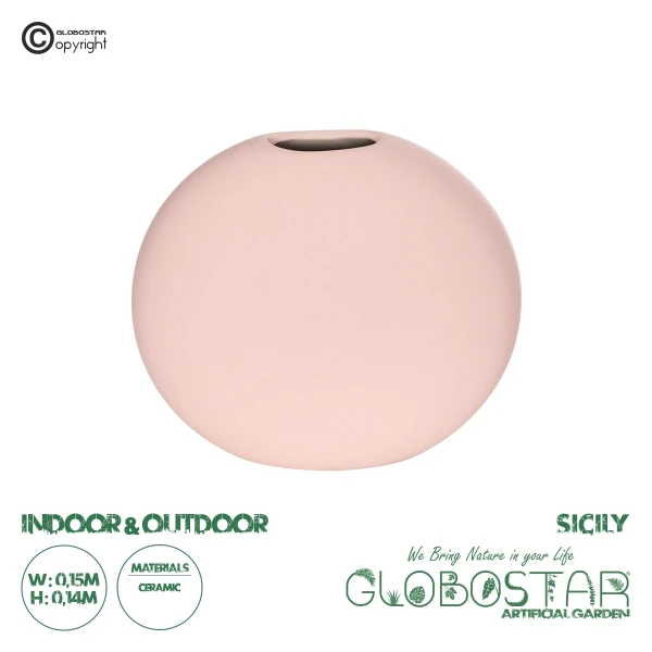 GloboStar® Artificial Garden SICILY 21289 Διακοσμητικό Κεραμικό Βάζo Ροζ Π15 x Μ15 x Υ14cm