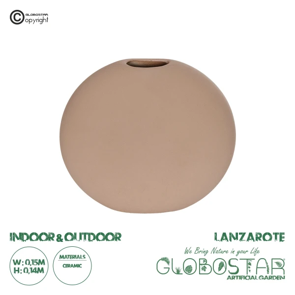 GloboStar® Artificial Garden LANZAROTE 21290 Διακοσμητικό Κεραμικό Βάζo Καφέ Π15 x Μ15 x Υ14cm