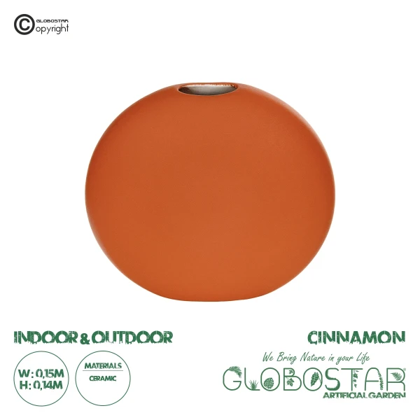GloboStar® Artificial Garden CINNAMON 21291 Διακοσμητικό Κεραμικό Βάζo Πορτοκαλί Π15 x Μ15 x Υ14cm