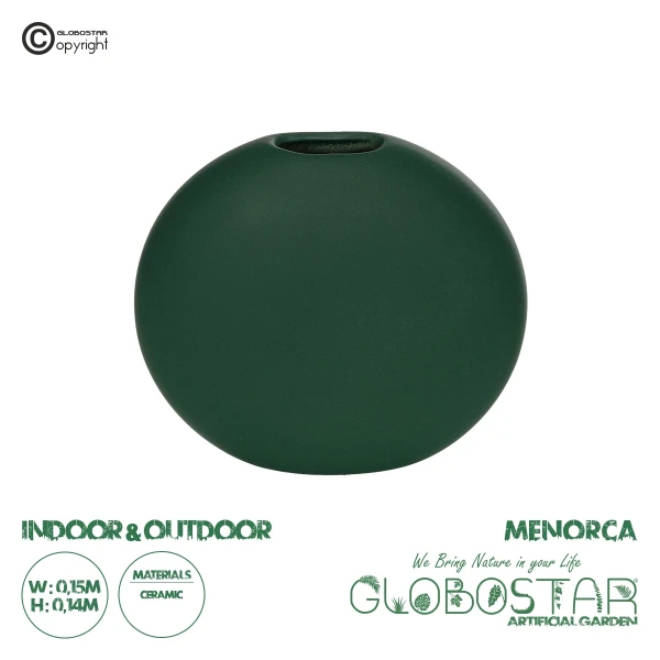 GloboStar® Artificial Garden MENORCA 21292 Διακοσμητικό Κεραμικό Βάζo Πράσινο Π15 x Μ15 x Υ14cm