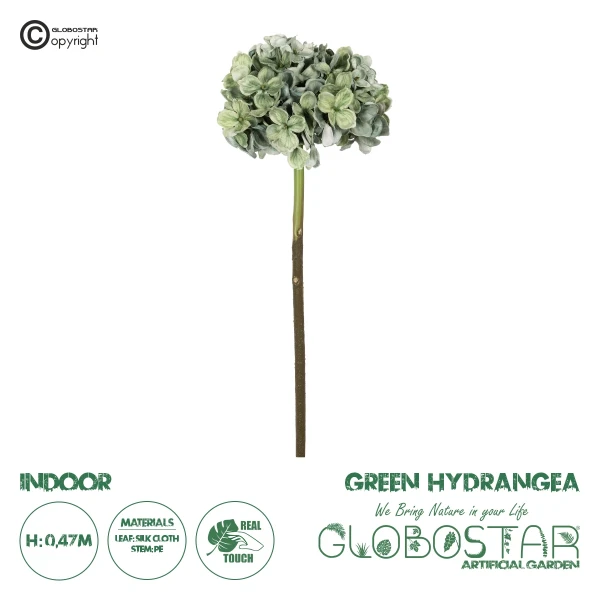 GloboStar® Artificial Garden GREEN HYDRANGEA BRANCH 21316 Τεχνητό Διακοσμητικό Κλαδί Πράσινη Ορτανσία Y47cm