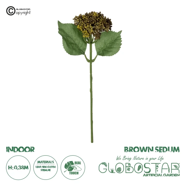 GloboStar® Artificial Garden BROWN SEDUM BRANCH 21341 Τεχνητό Διακοσμητικό Κλαδί Καφε Σέδο Y38cm