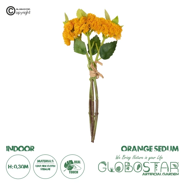 GloboStar® Artificial Garden ORANGE SEDUM BOUQUET 21346 Τεχνητό Διακοσμητικό Μπουκέτο Πορτοκαλί Σέδο Y30cm