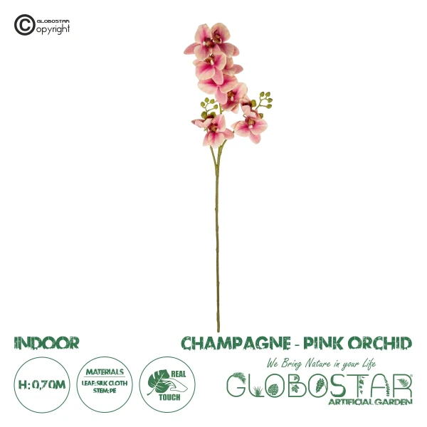 GloboStar® Artificial Garden CHAMPAGNE PINK ORCHID  BRANCH 21411 Τεχνητό Διακοσμητικό Κλαδί Σαμπανί Ορχιδέα Y70cm
