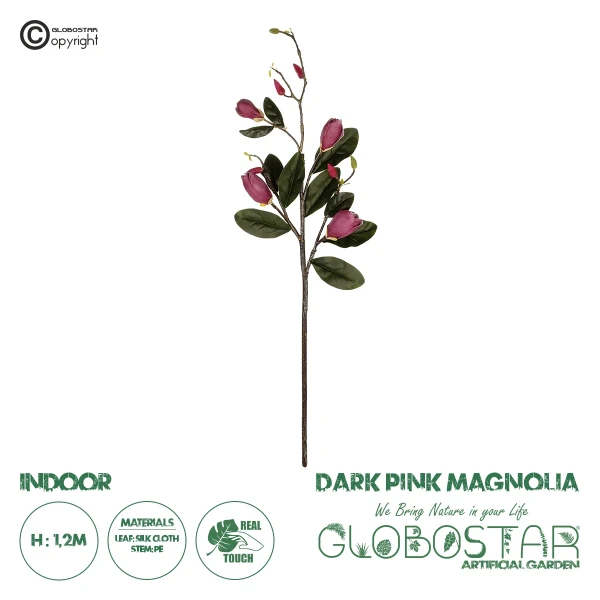 GloboStar® Artificial Garden DARK PING MAGNOLIA BRANCH 21421 Τεχνητό Διακοσμητικό Κλαδί Ροζ Μανόλια Y120cm