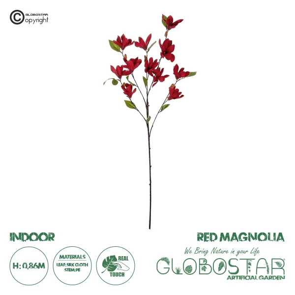 GloboStar® Artificial Garden RED MAGNOLIA BRANCH 21422 Τεχνητό Διακοσμητικό Κλαδί Κόκκινη Μανόλια Y86cm