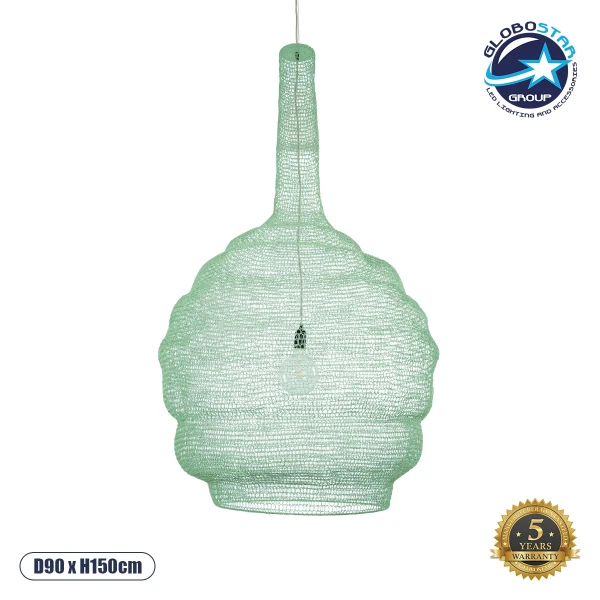 GLOBOSTAR® KENTUCKY 01888 Vintage Κρεμαστό Φωτιστικό Οροφής με Ντουί 1 x E27 AC 220-240V IP20 - Τιρκουάζ - Μ90 x Π90 x Υ150cm