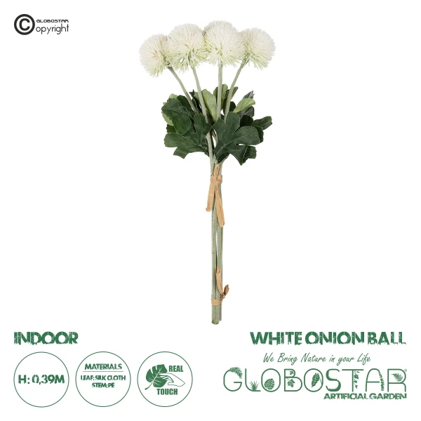 GloboStar® Artificial Garden WHITE ONIONBALL BOUQET 21371 Τεχνητό Διακοσμητικό OnionBall Μπουκέτο Y39cm