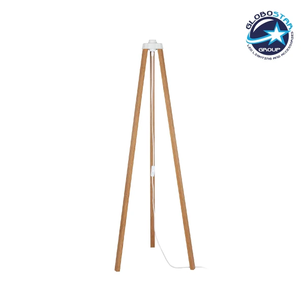 GloboStar® TRIPOD 203-0260 Μοντέρνο Επιδαπέδιο Φωτιστικό Μονόφωτο 1 x E27 IP20 Μπέζ Ξύλο - Μ38 x Π38 x Υ120cm