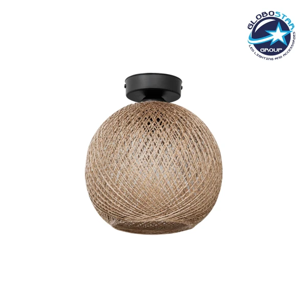 GloboStar® CORDE 203-0270 Μοντέρνο Φωτιστικό Οροφής Μπάλα Μονόφωτο 1 x E27 IP20 Μπέζ Σχοίνι - Μ25 x Π25 x Υ25cm