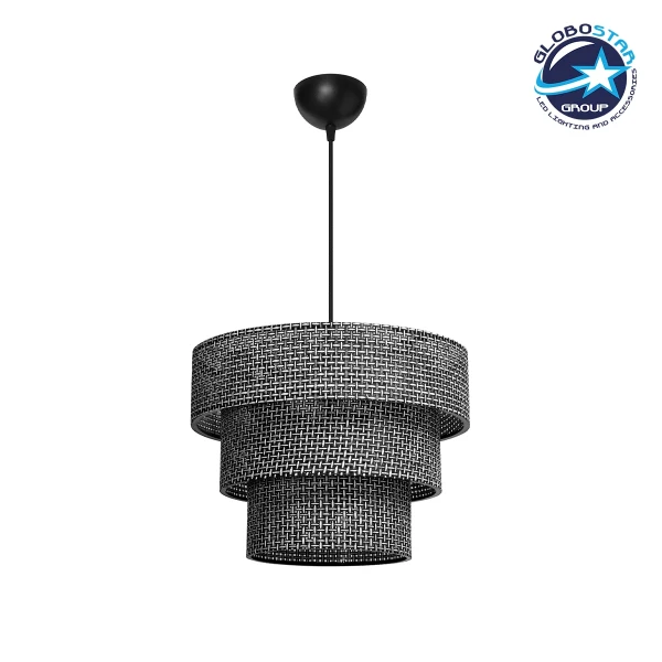 GloboStar® LEVEL 203-0276 Μοντέρνο Κρεμαστό Φωτιστικό Καπέλο Μονόφωτο 1 x E27 IP20 Γκρι Διάτρητο Ύφασμα - Μ38 x Π38 x Υ30cm