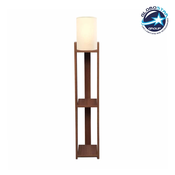 GloboStar® VENTORA 204-0125 Μοντέρνο Eπιδαπέδιο Φωτιστικό Μονόφωτο 1 x e27 led IP20 Καρυδί Ξύλο με Μπεζ Ύφασμα - Μ20 x Π20 x Υ142cm