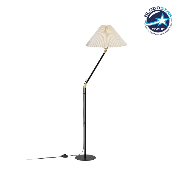 GloboStar® FLY 204-0127 Μοντέρνο Eπιδαπέδιο Φωτιστικό Μονόφωτο 1 x E27 IP20 Μαύρο & Χρυσό Μέταλλο με Μπεζ Ύφασμα - Μ38 x Π38 x Υ155cm