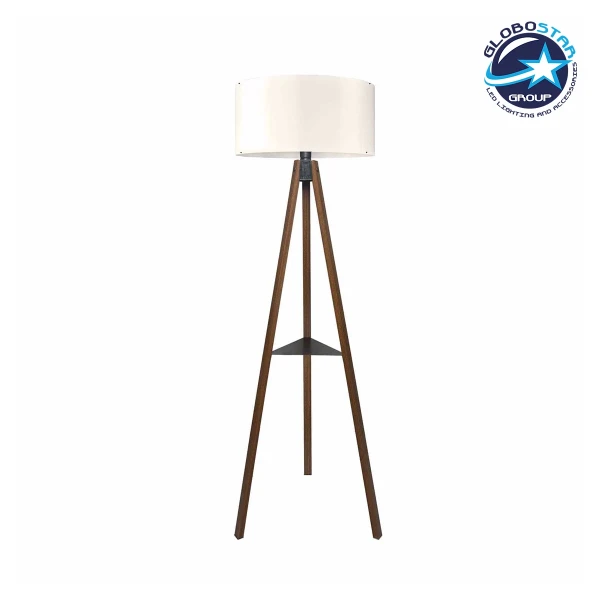 GloboStar® SHELF 204-0129 Μοντέρνο Eπιδαπέδιο Φωτιστικό Μονόφωτο 1 x e27 led IP20 Καρυδί Ξύλο με Μπεζ Ύφασμα - Μ38 x Π38 x Υ135cm