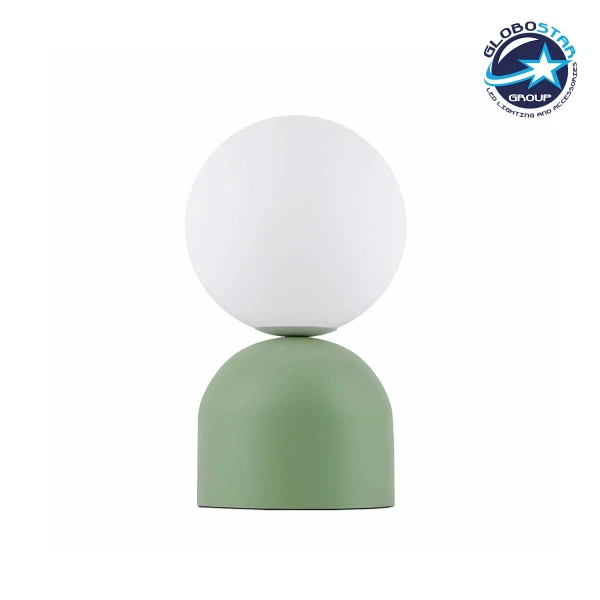 GloboStar® MAGIC 204-0130 Μοντέρνο Eπιτραπέζιο Φωτιστικό Μονόφωτο 1 x E14 IP20 Πράσινο Μέταλλο με Λευκό Γυαλί - Μ13 x Π13 x Υ28cm