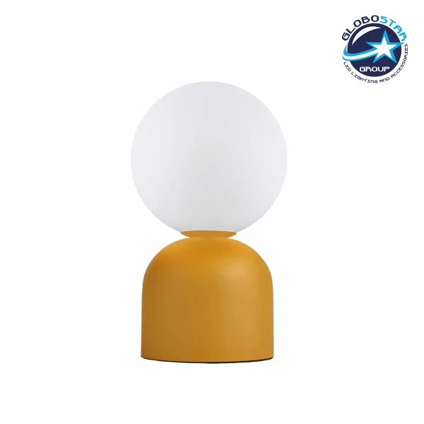 GloboStar® MAGIC 204-0131 Μοντέρνο Eπιτραπέζιο Φωτιστικό Μονόφωτο 1 x E14 IP20 Κίτρινο Μέταλλο με Λευκό Γυαλί - Μ13 x Π13 x Υ28cm