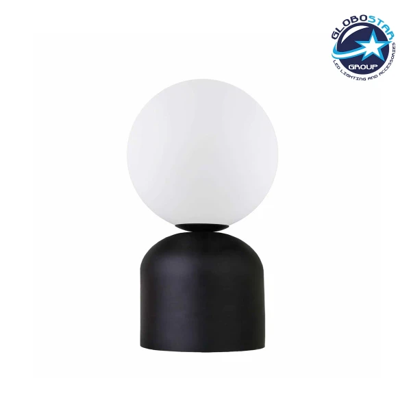 GloboStar® MAGIC 204-0132 Μοντέρνο Eπιτραπέζιο Φωτιστικό Μονόφωτο 1 x E14 IP20 Μαύρο Μέταλλο με Λευκό Γυαλί - Μ13 x Π13 x Υ28cm