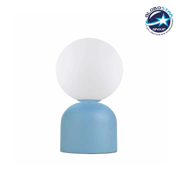 GloboStar® MAGIC 204-0133 Μοντέρνο Eπιτραπέζιο Φωτιστικό Μονόφωτο 1 x E14 IP20 Μπλε Μέταλλο με Λευκό Γυαλί - Μ13 x Π13 x Υ28cm