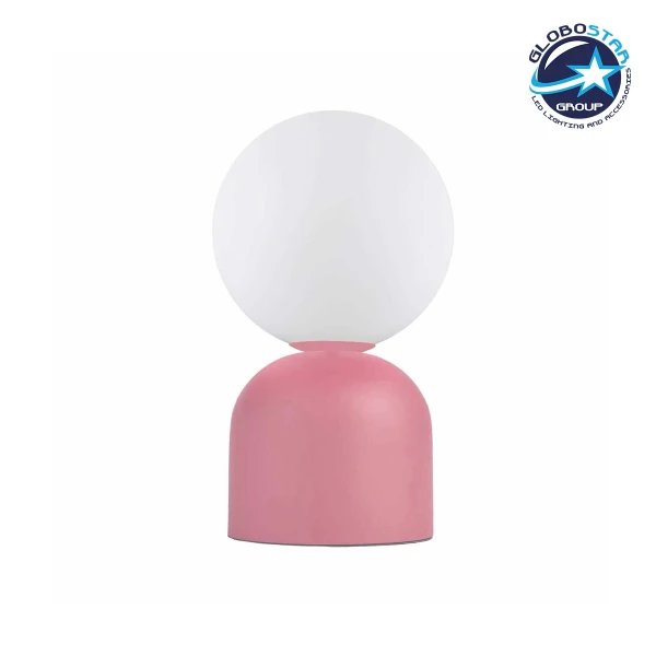 GloboStar® MAGIC 204-0134 Μοντέρνο Eπιτραπέζιο Φωτιστικό Μονόφωτο 1 x E14 IP20 Ροζ Μέταλλο με Λευκό Γυαλί - Μ13 x Π13 x Υ28cm