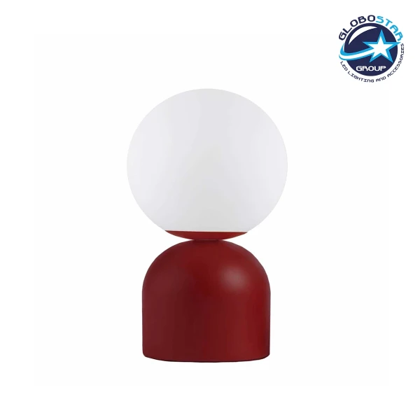 GloboStar® MAGIC 204-0135 Μοντέρνο Eπιτραπέζιο Φωτιστικό Μονόφωτο 1 x E14 IP20 Κόκκινο Μέταλλο με Λευκό Γυαλί - Μ13 x Π13 x Υ28cm